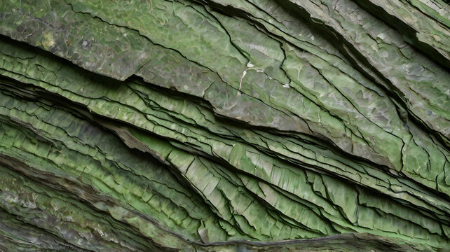 greenish shale with a slightly rough texture and thin, parallel layers, sharp and vibrant 