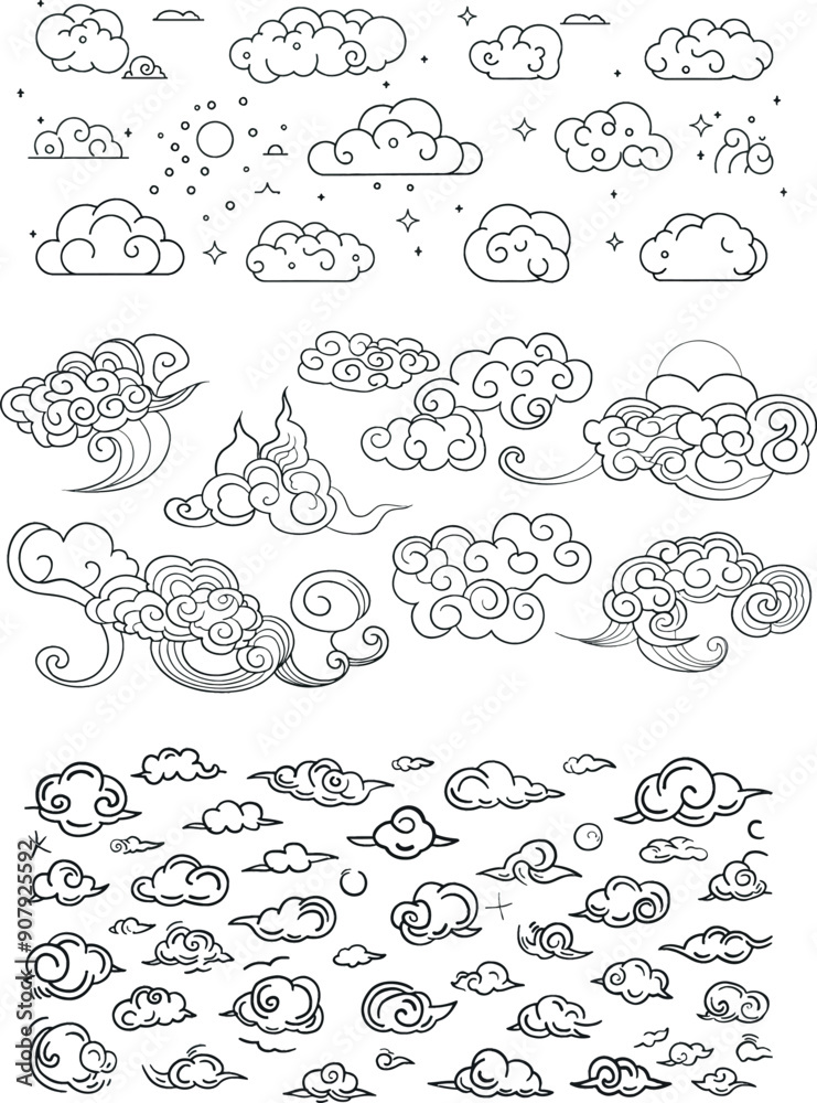 Poster the korean clouds are a good mix of traditional oriental elements and linear japanese clouds. doodle