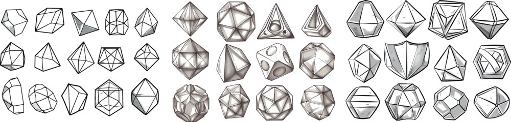 Icons for geometric crystals. Icons for linear gemstones
