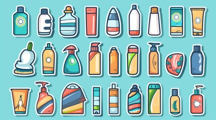 Cartoon Bottles and Tubes of Various Shapes and Sizes.