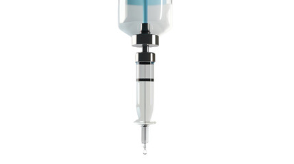 Close-up of a syringe filled with blue liquid, representing medical injection, vaccination, healthcare, and safe medication administration.
