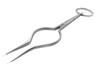 Close-up of a silver tuning fork with round handle, used for tuning musical instruments, isolated on white background.