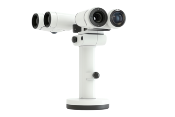 High-resolution 3D digital microscope with adjustable lenses for precise scientific research and industrial inspection. Isolated on white background.