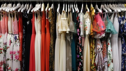 Row of Dresses on Hangers.