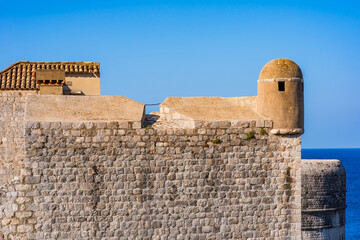 View of famous historic City Walls in Dubrovnik's Old City, Croatia.