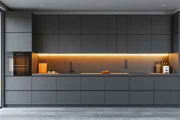 Modern grey kitchen cabinet. Frontal view, Generative AI