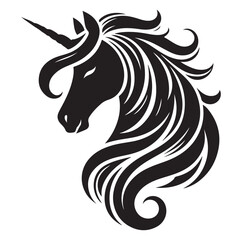 Unicorn simple vector silhouette black and white.