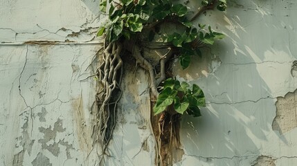 House repair Two plant roots fixed in wall