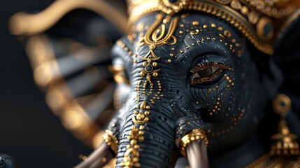 Fototapeta premium Close-up of Lord Ganesha, Hindu god of wisdom, with intricate details and gold accents.