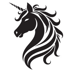 Unicorn simple vector silhouette black and white.