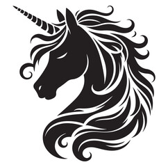 Unicorn simple vector silhouette black and white.