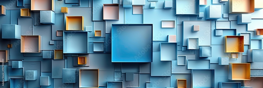 Poster Colorful Gradient Rectangles Surrounding Central Blue Rectangle in Dynamic Arrangement