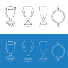 Vector trophy cup winner concept design. Blueprint line draw wireframe low poly mesh illustration