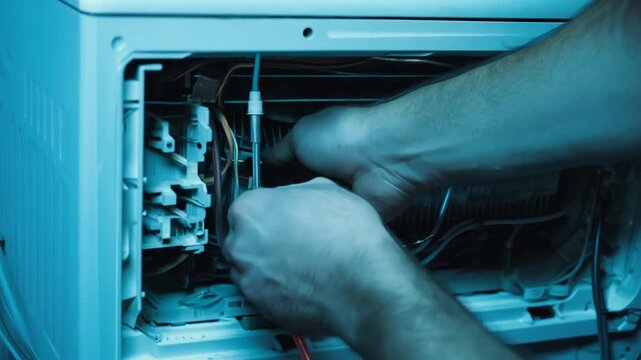 Man Repairing Air Conditioner With Screwdriver in Home Setting Generative AI