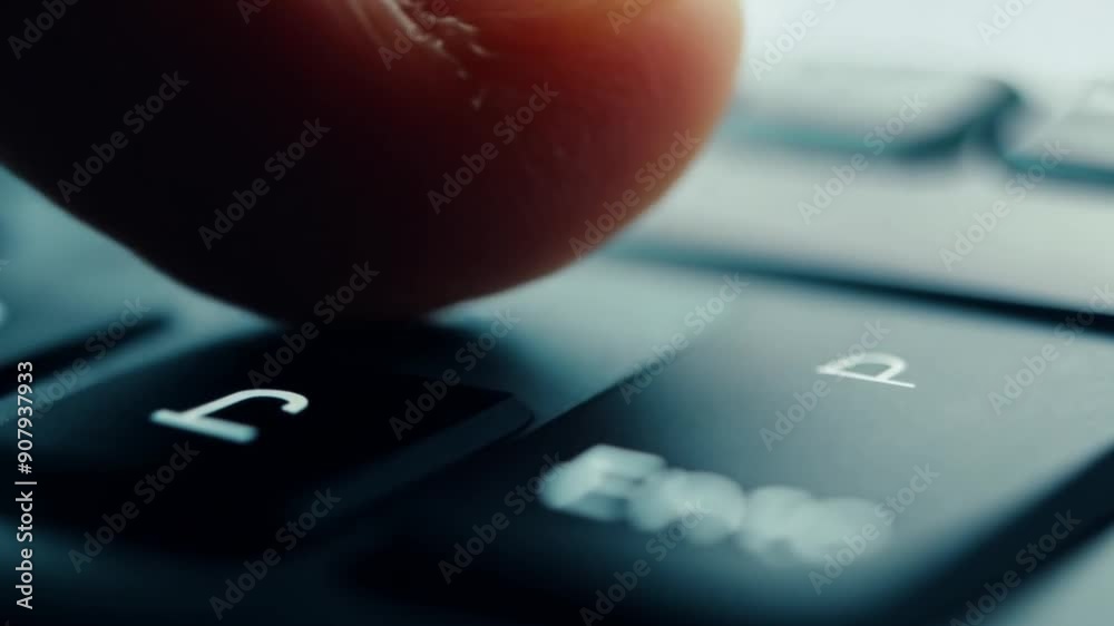 Poster close-up macro of finger pressing enter button on keyboard generative ai