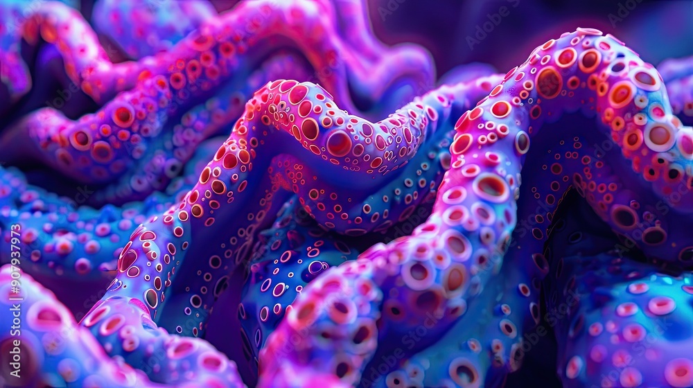Poster colorful luminous claymation forms in a surrealistic grotesque setting at night