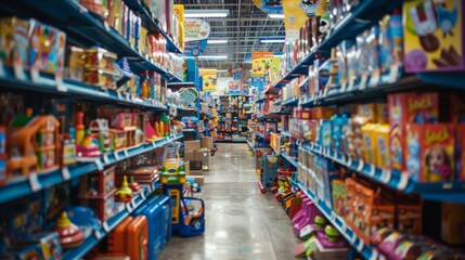 Naklejka premium Toys on the Shelves in a Toy Store.