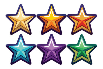 Obraz premium Six Colorful Cartoon Stars with Dark Blue Outlines