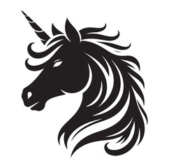 Unicorn simple vector silhouette black and white.