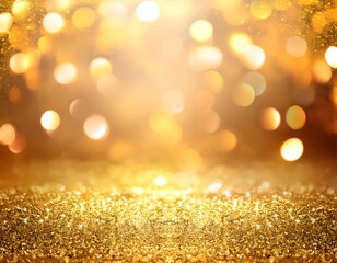 a gold celebration background with glittering colors, bokeh, and blank space, highlighting the elegance and simplicity of the festive scene.