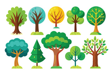 Fototapeta premium Collection of Colorful Cartoon Trees with Green Foliage