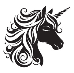 Unicorn simple vector silhouette black and white.