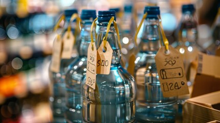 Glass Bottles with Price Tags.