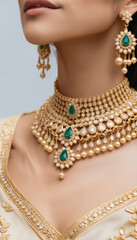 Closeup of Women wearing beautiful gold necklace 