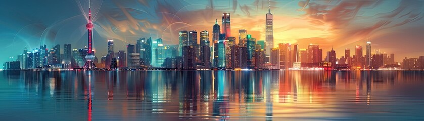 Fototapeta premium Sleek flat design, modern cityscape, contemporary and clear