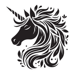 Unicorn simple vector silhouette black and white.