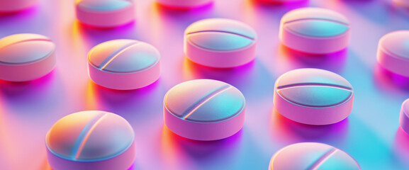 Pharmaceutical Industry Symbol: Vibrant Tablet Images on Bright Background