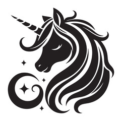 Unicorn simple vector silhouette black and white.