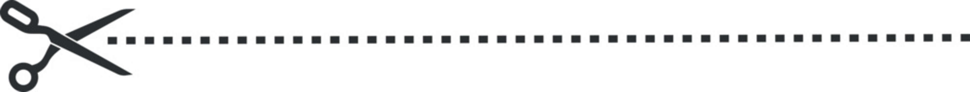 Dotted line for cut here sign. Paper scissors symbol