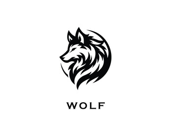 Stylized monochrome wolf head logo, ideal for strong brand identity.