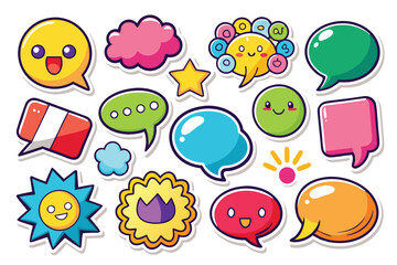 A Colorful Set of Cartoon Speech Bubbles with Emojis