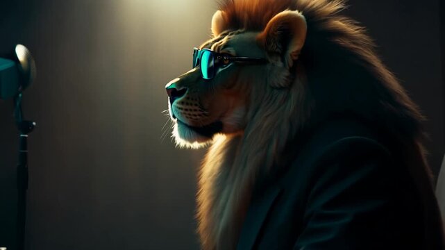 Lion in Sunglasses Posing Confidently in a Studio Environment Generative AI