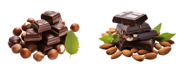 Set of hazelnut and almond chocolate barks. Nutty sweet treat.