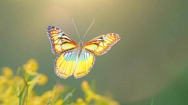 Colorful Butterfly Takes Off From Grass in Slow Motion Generative AI