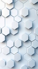 Fototapeta premium A white background with many white hexagons. The hexagons are all different sizes and are arranged in a way that creates a sense of depth and texture. Scene is one of simplicity and elegance