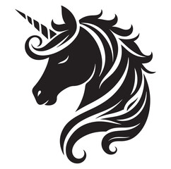 Unicorn simple vector silhouette black and white.