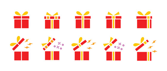 gift set icon, red and yellow design, simple, banner and birthday celebration, editable vector eps 10