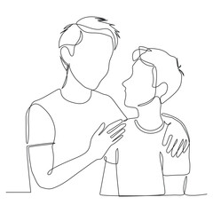 Single continuous line drawing of father and his son.