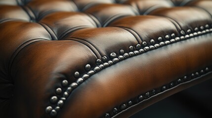 Close-Up of Brown Leather Upholstery with Stitched Pattern