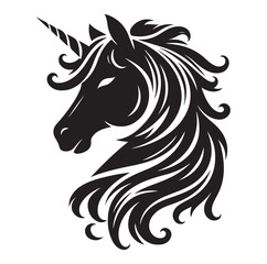 Unicorn simple vector silhouette black and white.