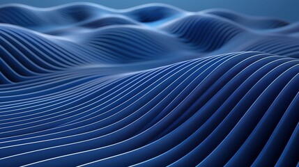 Blue wavy 3d holographic scientific background, techno surface with blue lines