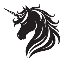 Unicorn simple vector silhouette black and white.