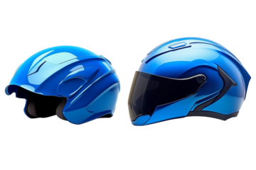 Side view of Blue Motorcycle Helmet  3D Isolated on Transparent Background
