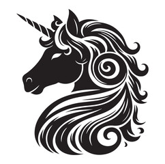 Unicorn simple vector silhouette black and white.