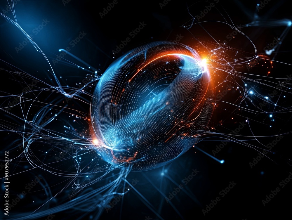 Wall mural close-up of a glowing abstract shape in outer space, representing futuristic concepts and ideas, mor