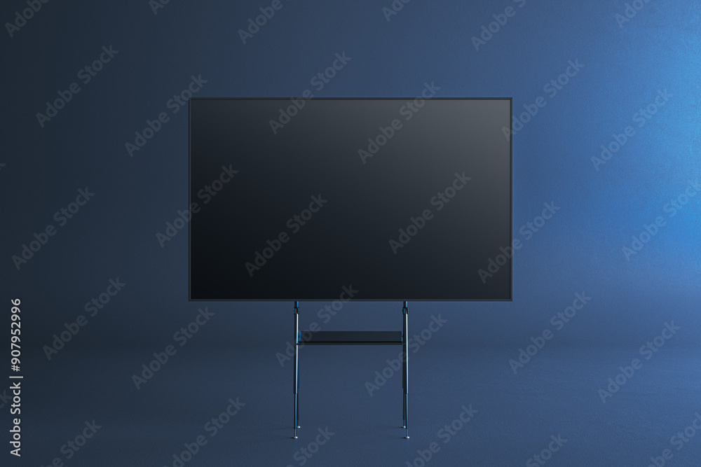 Poster Blank blackboard on modern stand in a studio. 3D Rendering